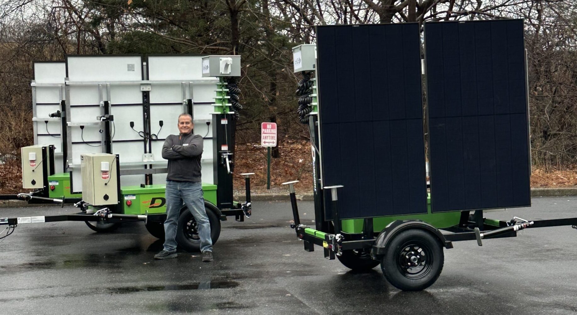 Close-up of high-definition cameras on a Portable Surveillance Trailer, designed for weather resistance and clear footage.